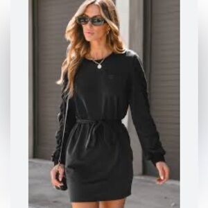 Cupshe Elegant Black Mini Dress with Long Sleeves